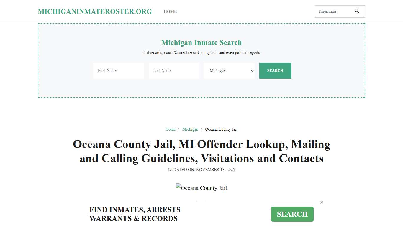Oceana County Jail, MI: Inmate Search Options, Visitations, Contacts